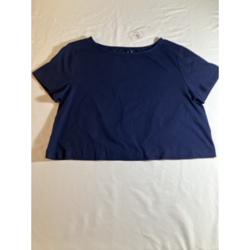 NWT Isabel By Ingrid & Isabel Women's XL Navy Maternity Short Sleeve Crop Top